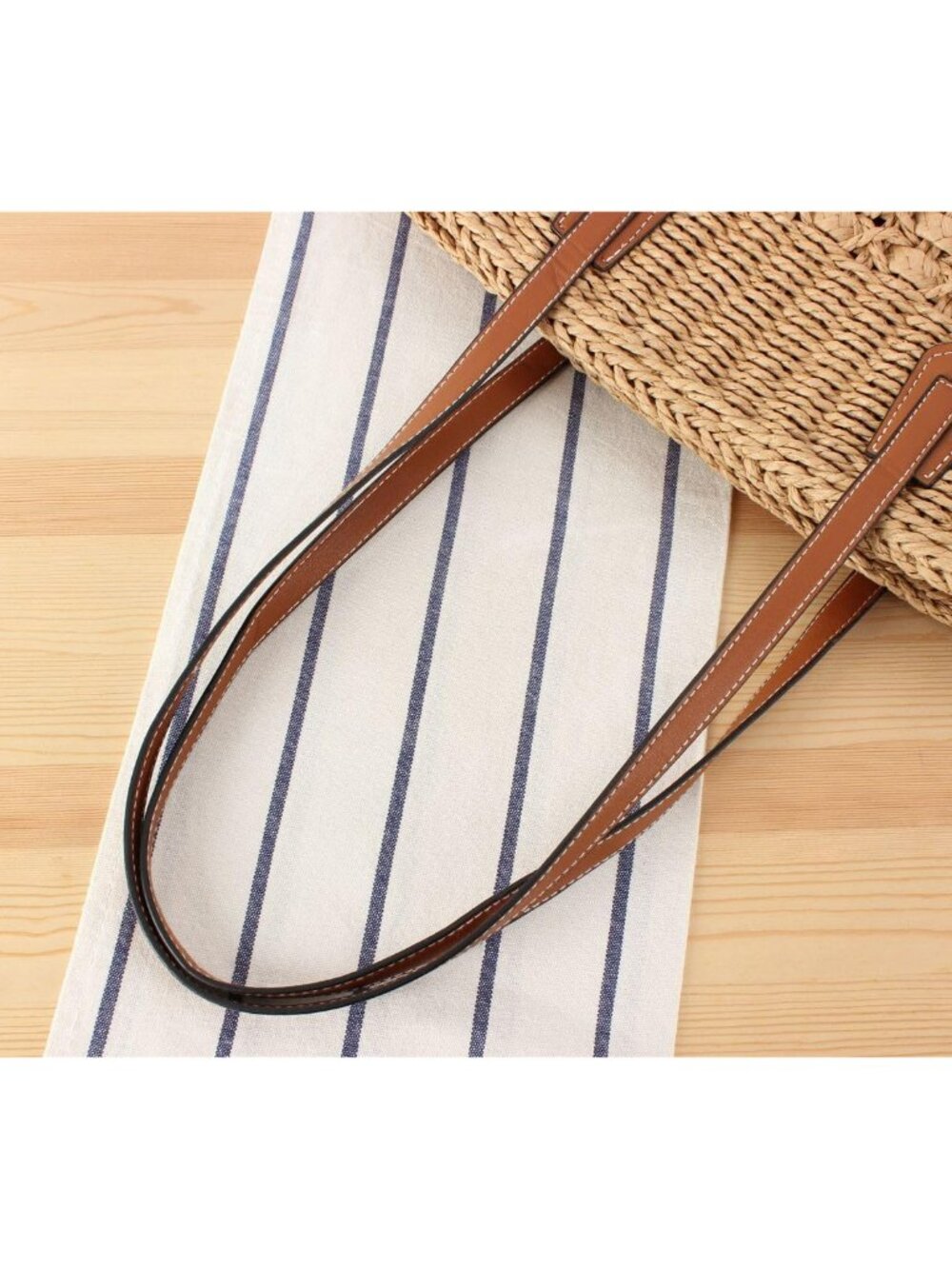 Womens Straw Tote Handbag - Summer Beach Bag with Top Handle - Handwoven Shoulde - Picture 6 of 7